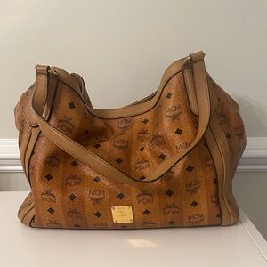 MCM Visetos Cognac Large Hobo Shoulder Bag